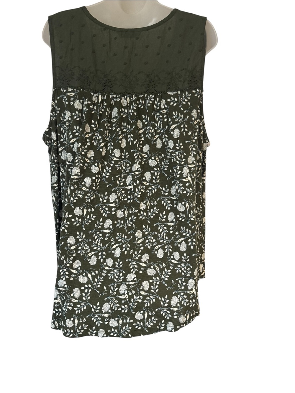 LUCKY BRAND Olive Floral V-Neck Sleeveless Top PLUS: 3X #Z - Picture 5 of 10